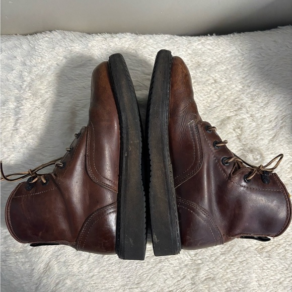 Brown Leather Georgia Boot Wedge Work Boots Leather Laces - Size 8 - Picture 3 of 8